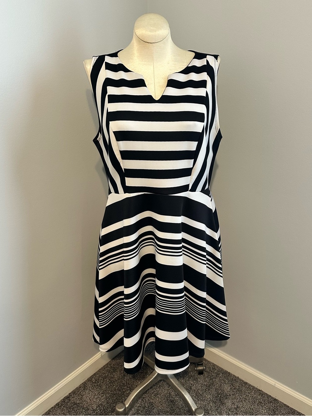 torrid Black and White Striped Sleeveless Fit-and-Flare Dress